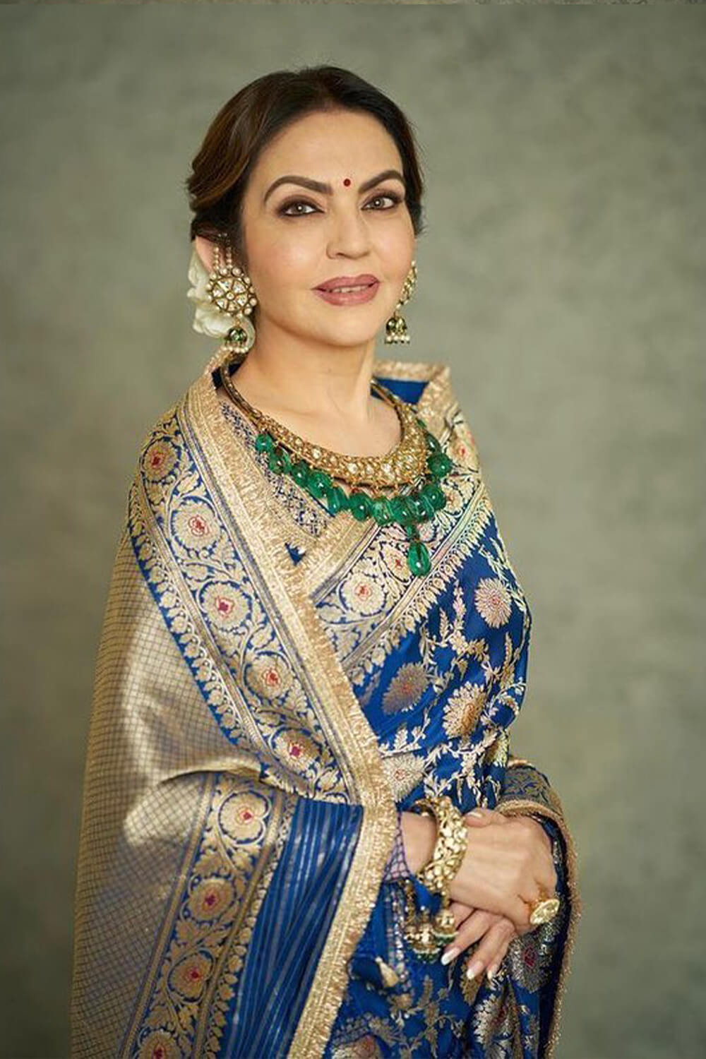 Nita Ambani Royal Blue Banarasi Handloom Pure Katan Silk Saree