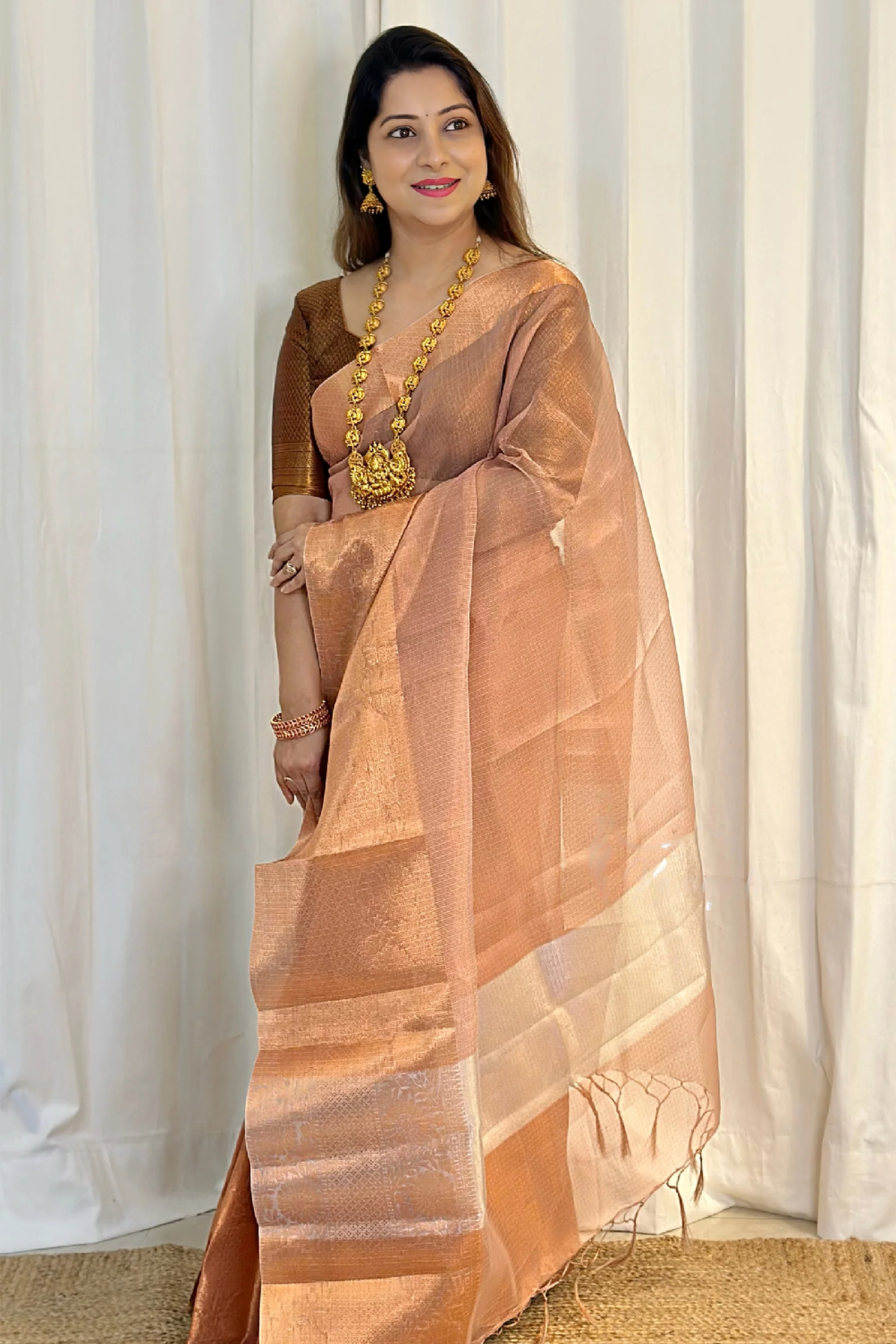 Brown Copper Banarasi Woven Soft Tissue Silk Saree With Copper Zari | For Every Occasions