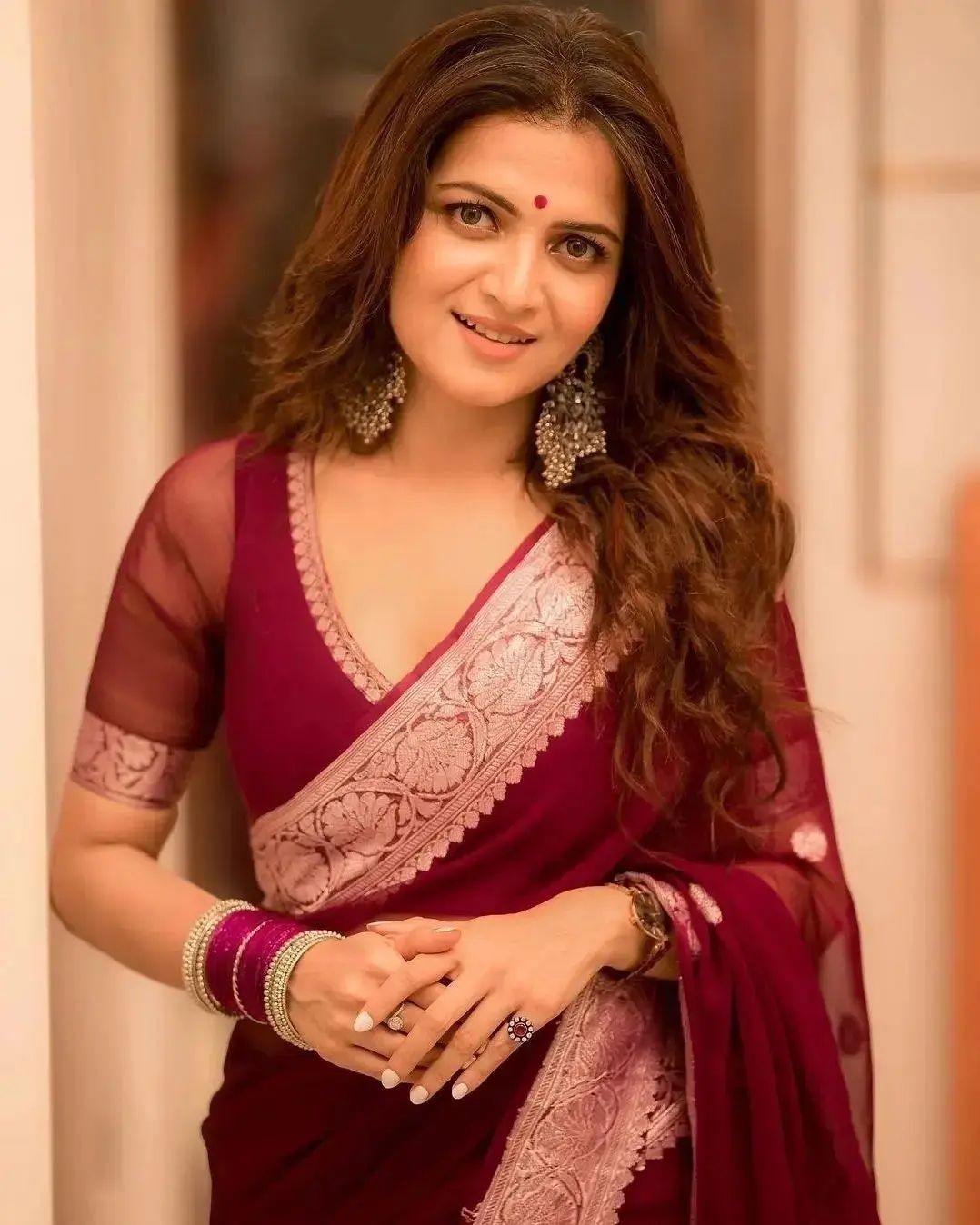 Maroon Red Banarasi Elegant Woven Semi Georgette Soft Saree