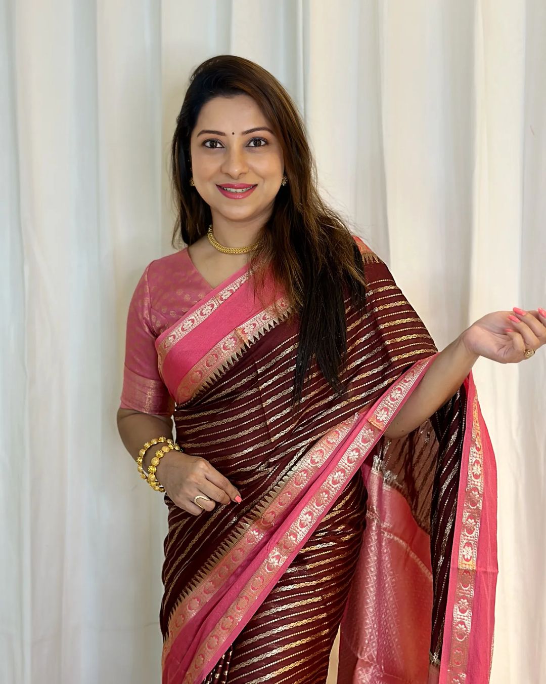 Brown with Peach Banarasi Soft Katan Georgette Saree | Soft & Versatile