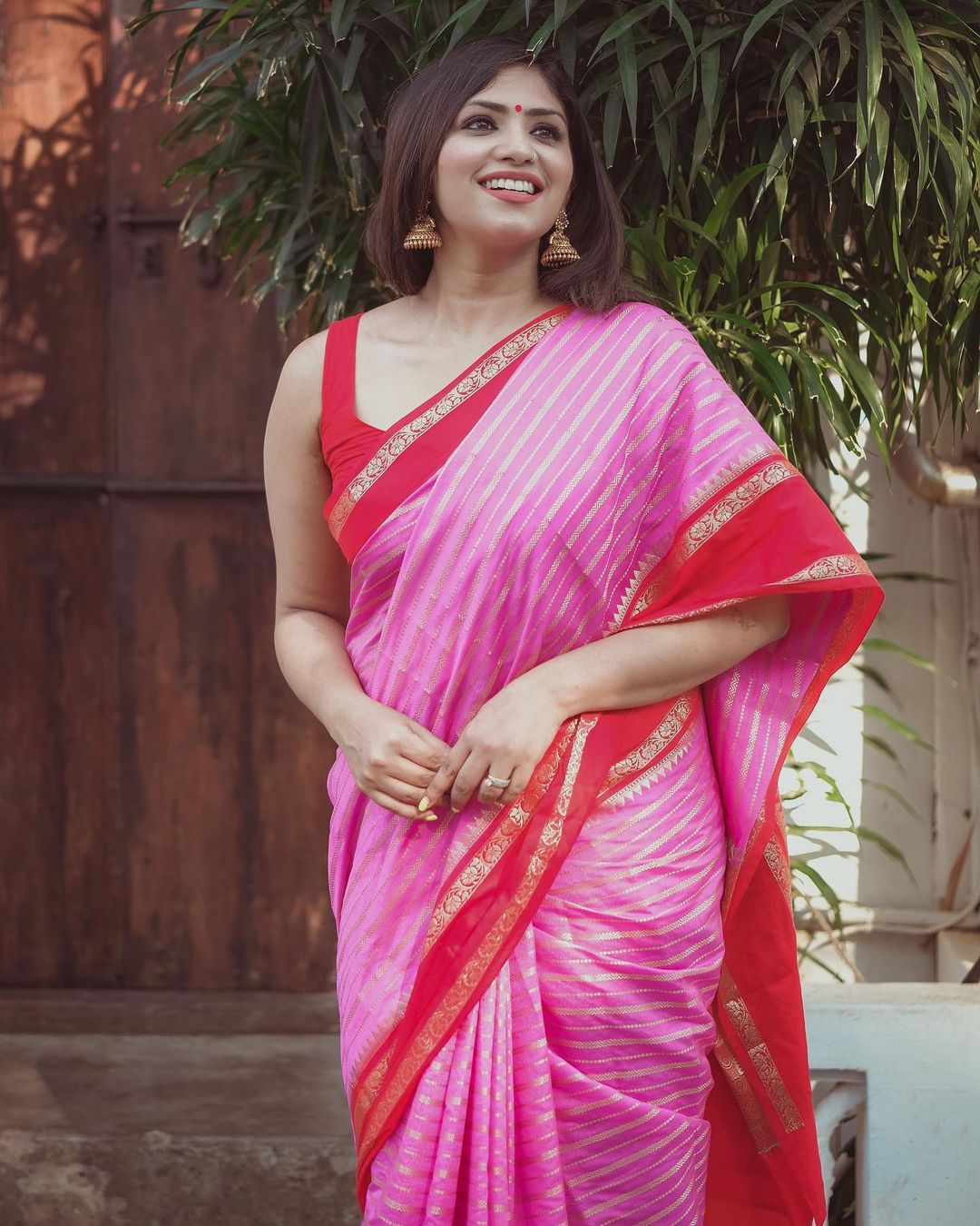 Baby Pink with Red Banarasi Soft Katan Georgette Saree | Soft & Versatile