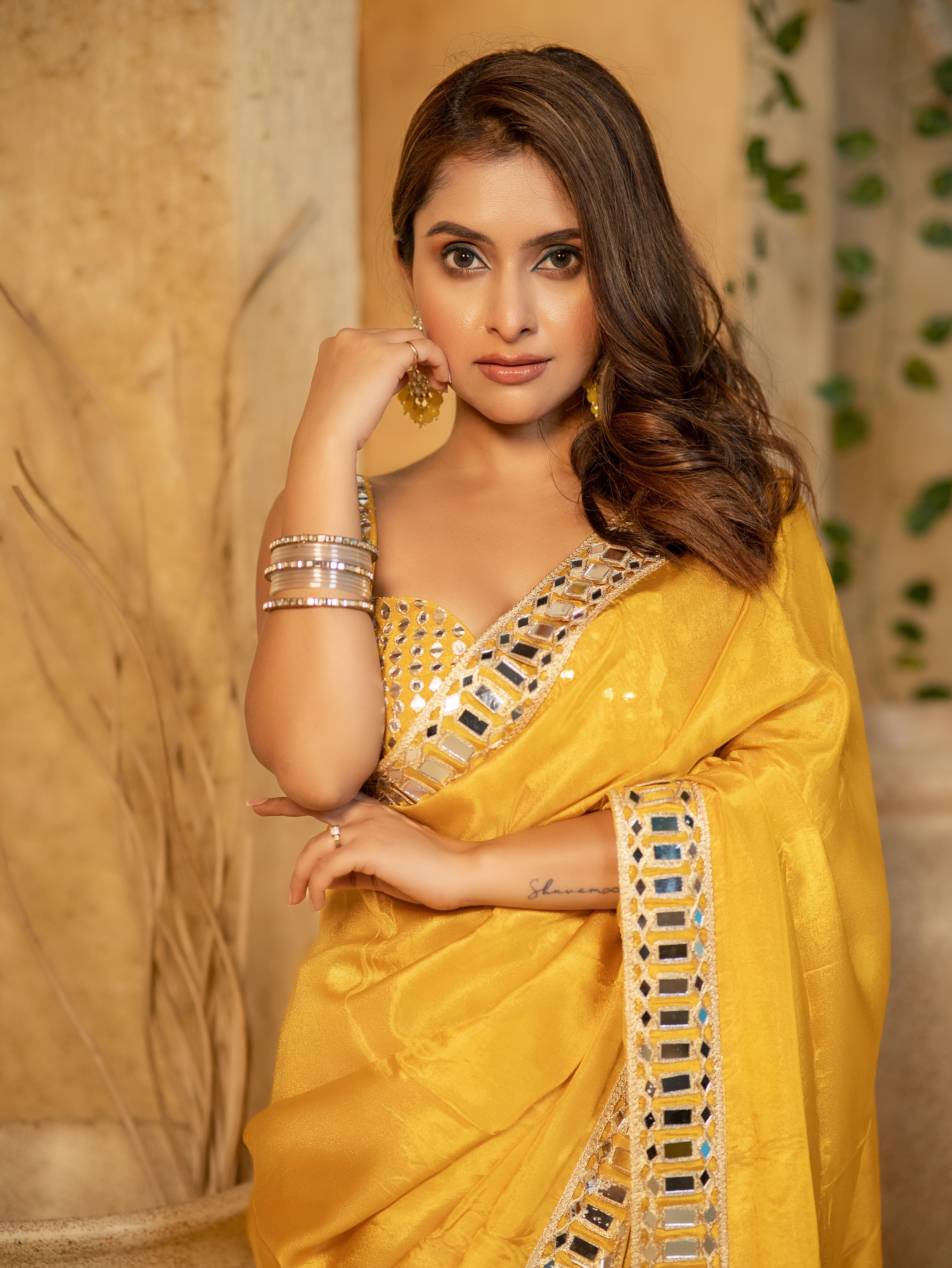 Buttery Yellow Designer Mirror Work Pure Tissue Silk Saree | Special Edition