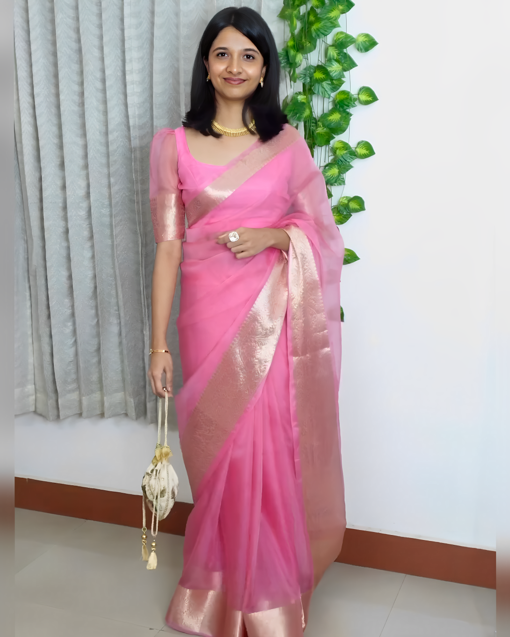 Baby Pink Banarasi Soft Organza Skirt Border Saree | Elegant & Beautiful