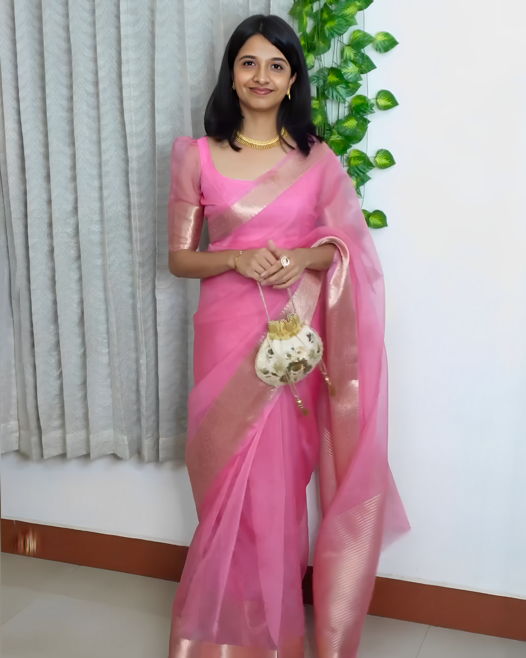 Baby Pink Banarasi Soft Organza Skirt Border Saree | Elegant & Beautiful