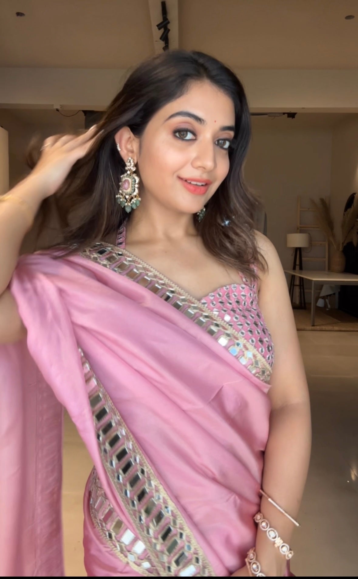 Rose Pink Designer Mirror Work Pure Tissue Silk Saree | Special Edition