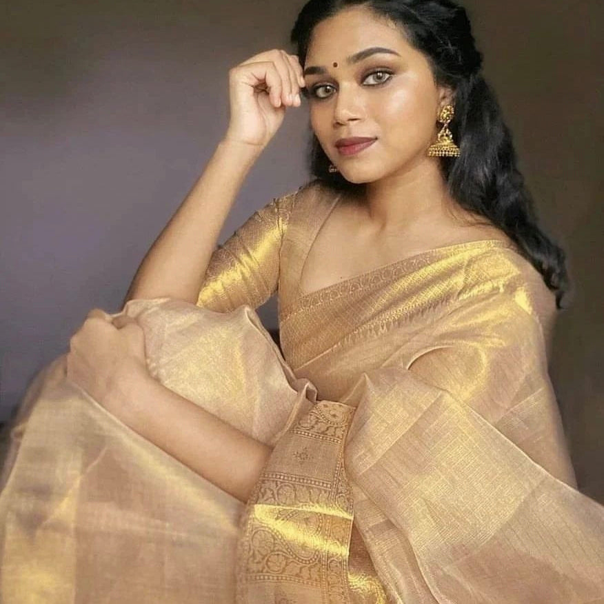 Sona Gold Banarasi Soft Tissue Silk Saree | Tissue Saree For Party, Wedding & Festivals