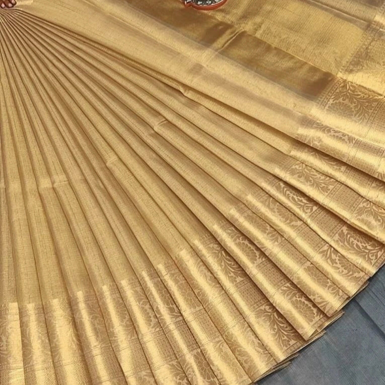 Sona Gold Banarasi Soft Tissue Silk Saree | Tissue Saree For Party, Wedding & Festivals