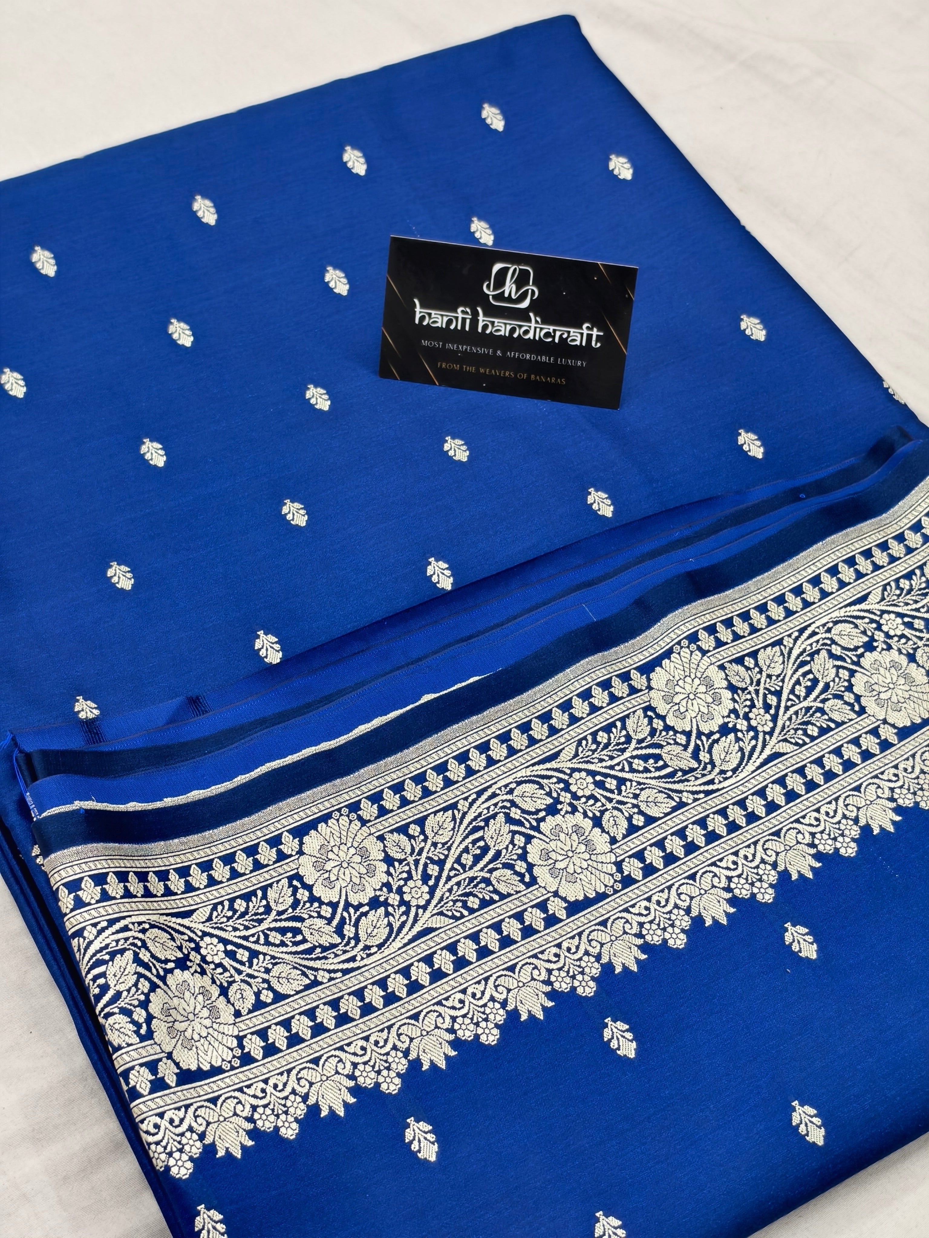 Royal blue Aesthetic Banarasi Mashru Silk Soft Saree | Chunri Buti Saree