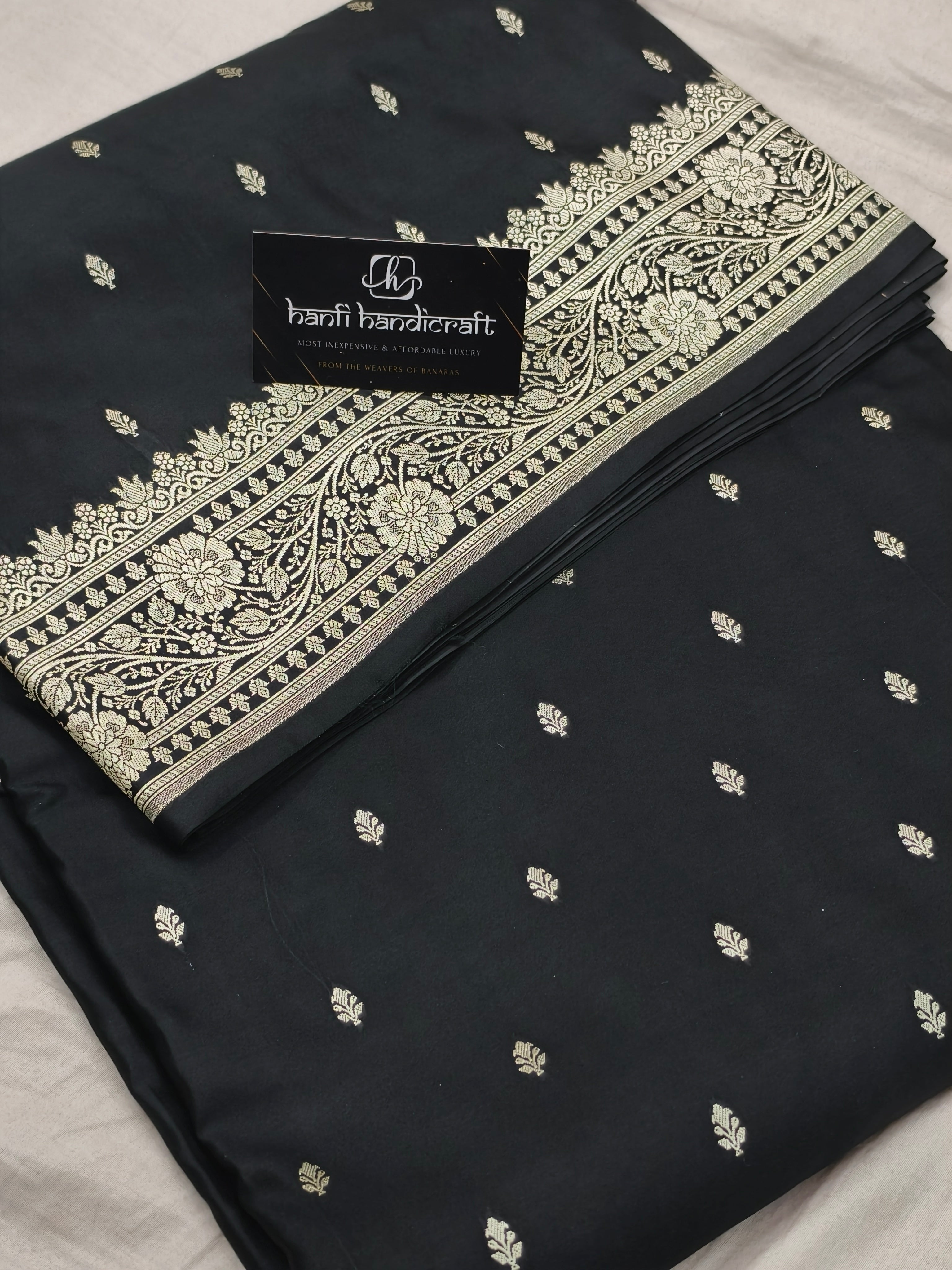 Black Aesthetic Banarasi Mashru Silk Soft Saree | Chunri Buti Saree