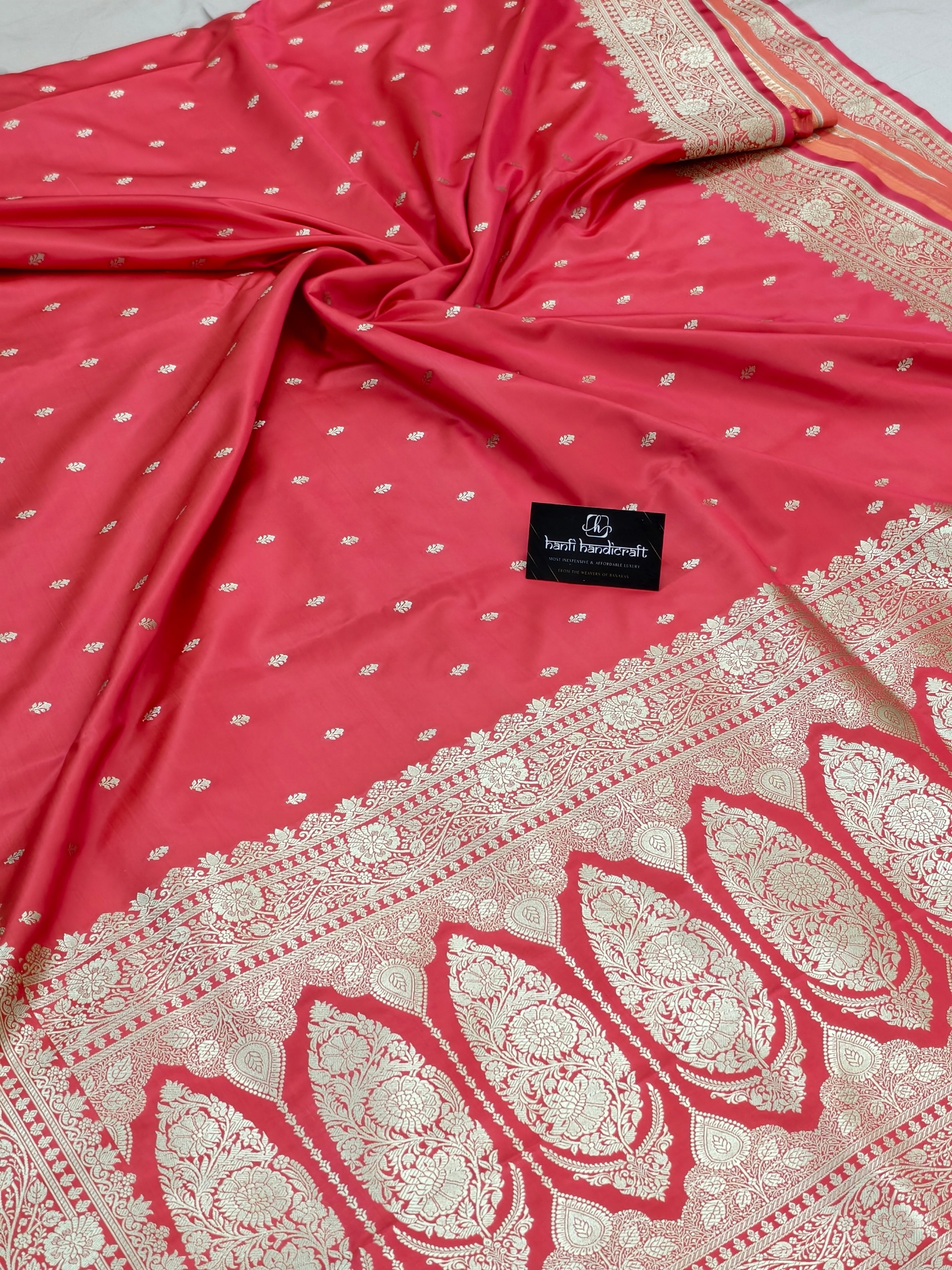 Strawberry Pink Aesthetic Banarasi Mashru silk soft saree| Chunri Buti Saree