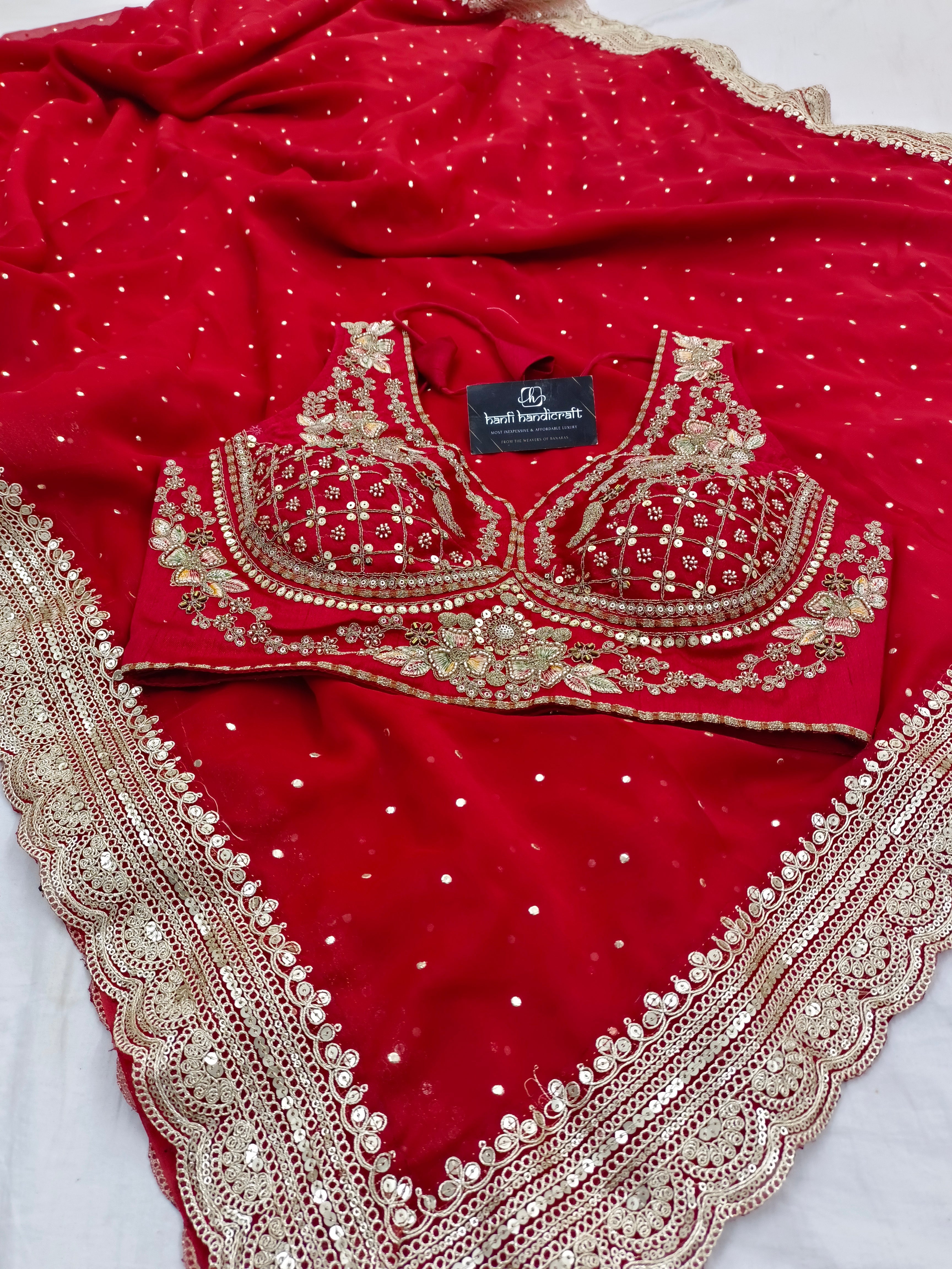 Shweta Tiwari Inspired Designer Georgette Saree With Embroidered Blouse Free Size