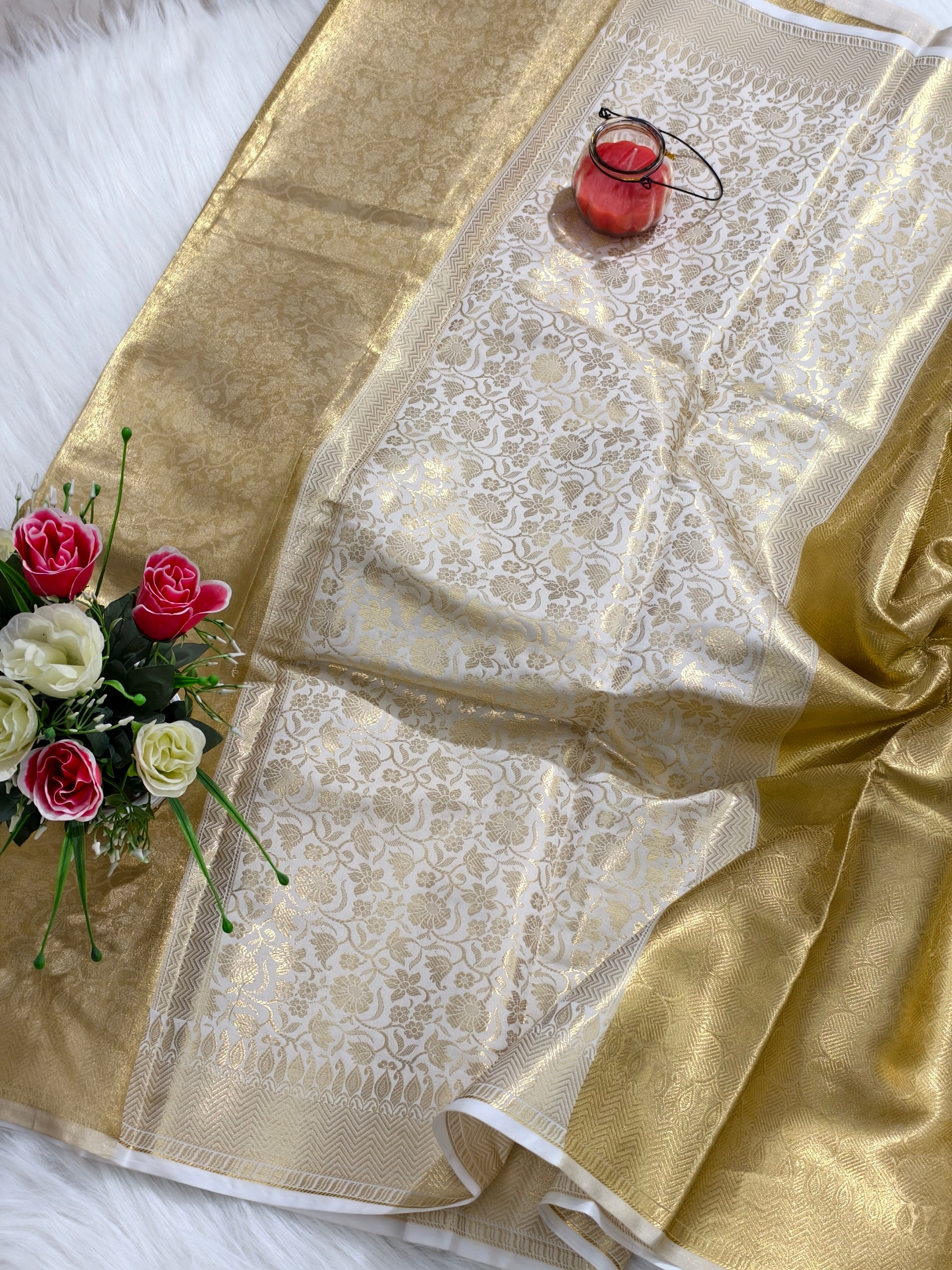 Keerthy Suresh Inspired Banarasi Soft Tissue Brocade Pattern Zari Silk Saree with Blouse Piece