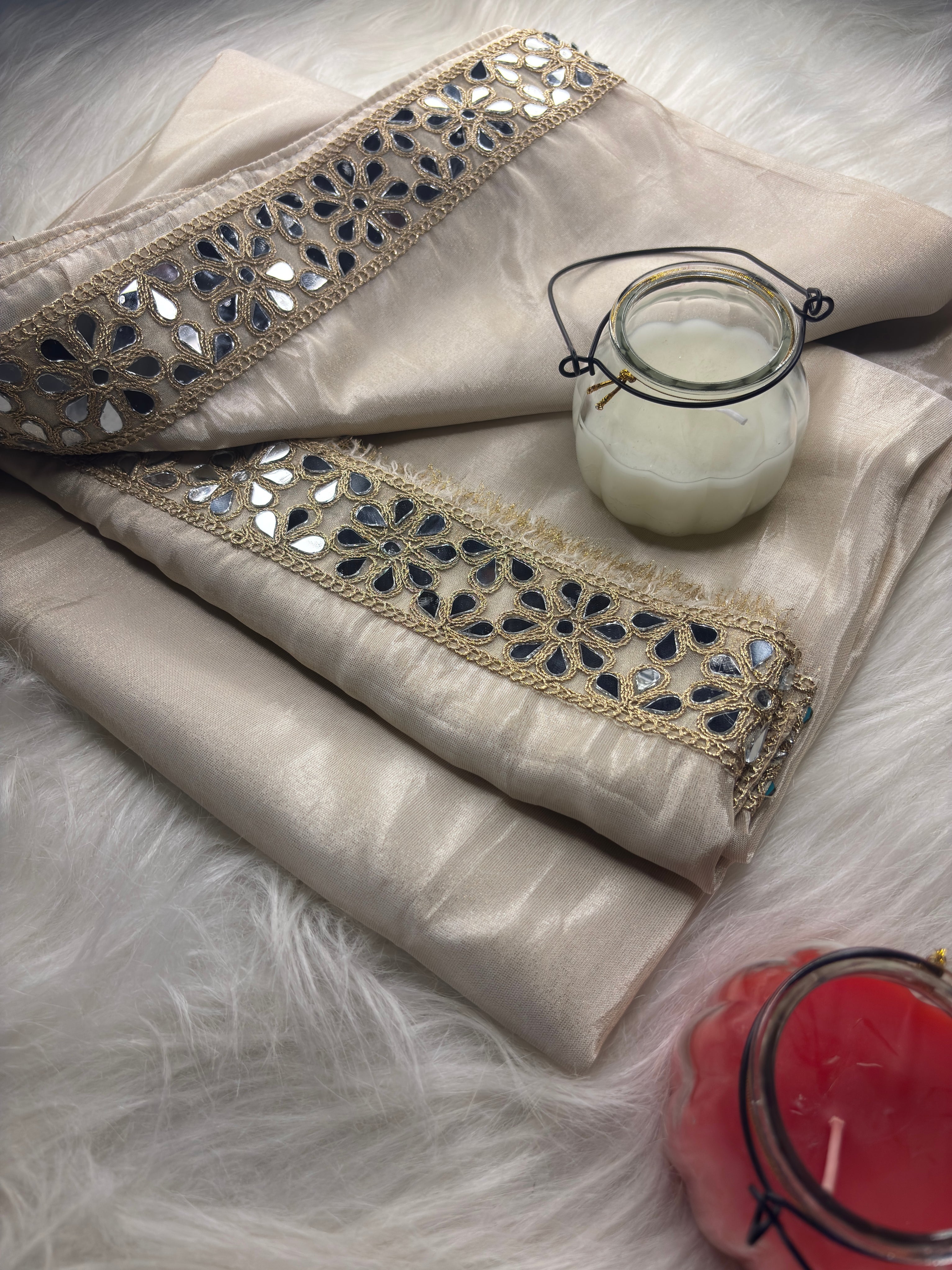 Zarqash Glow Shehzadi Mirror Saree In Ultra Soft Pure Tissue Silk