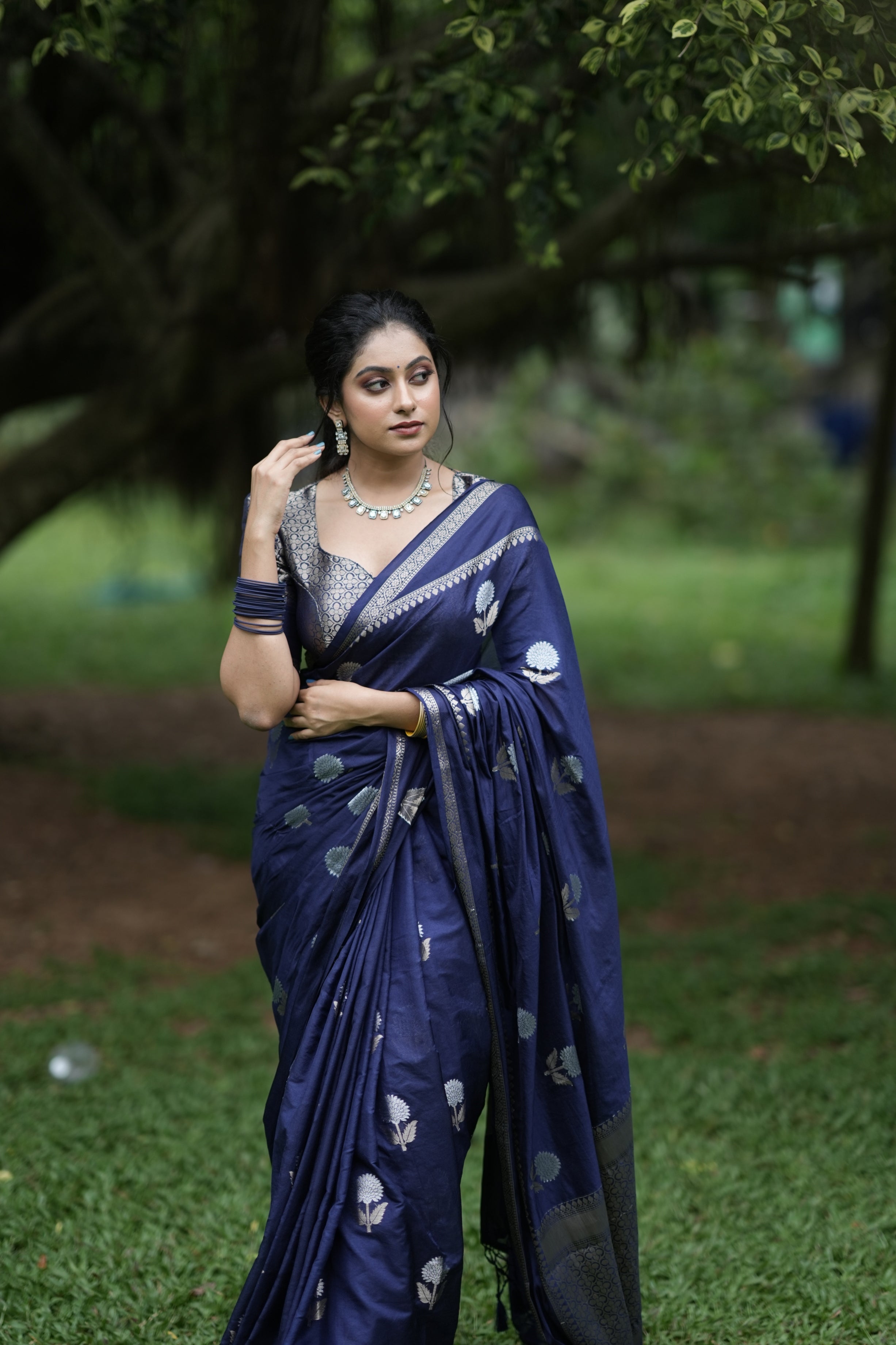 Ethereal Banarasi Woven Soft Silk Saree | Sona Rupa Zari Flower Design