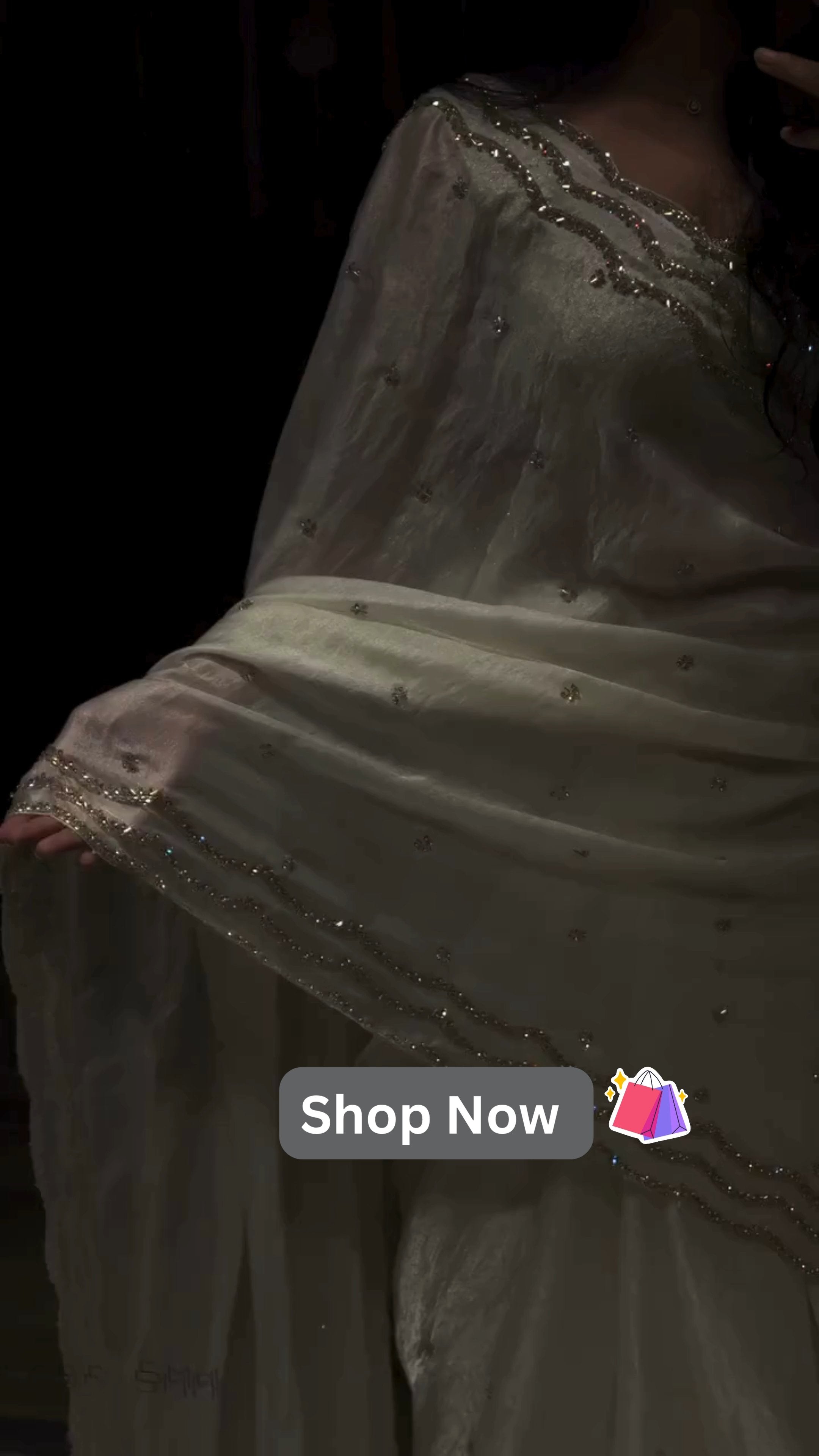 Luxury White Shimmer Organza Saree with Hand Embellished Sequins