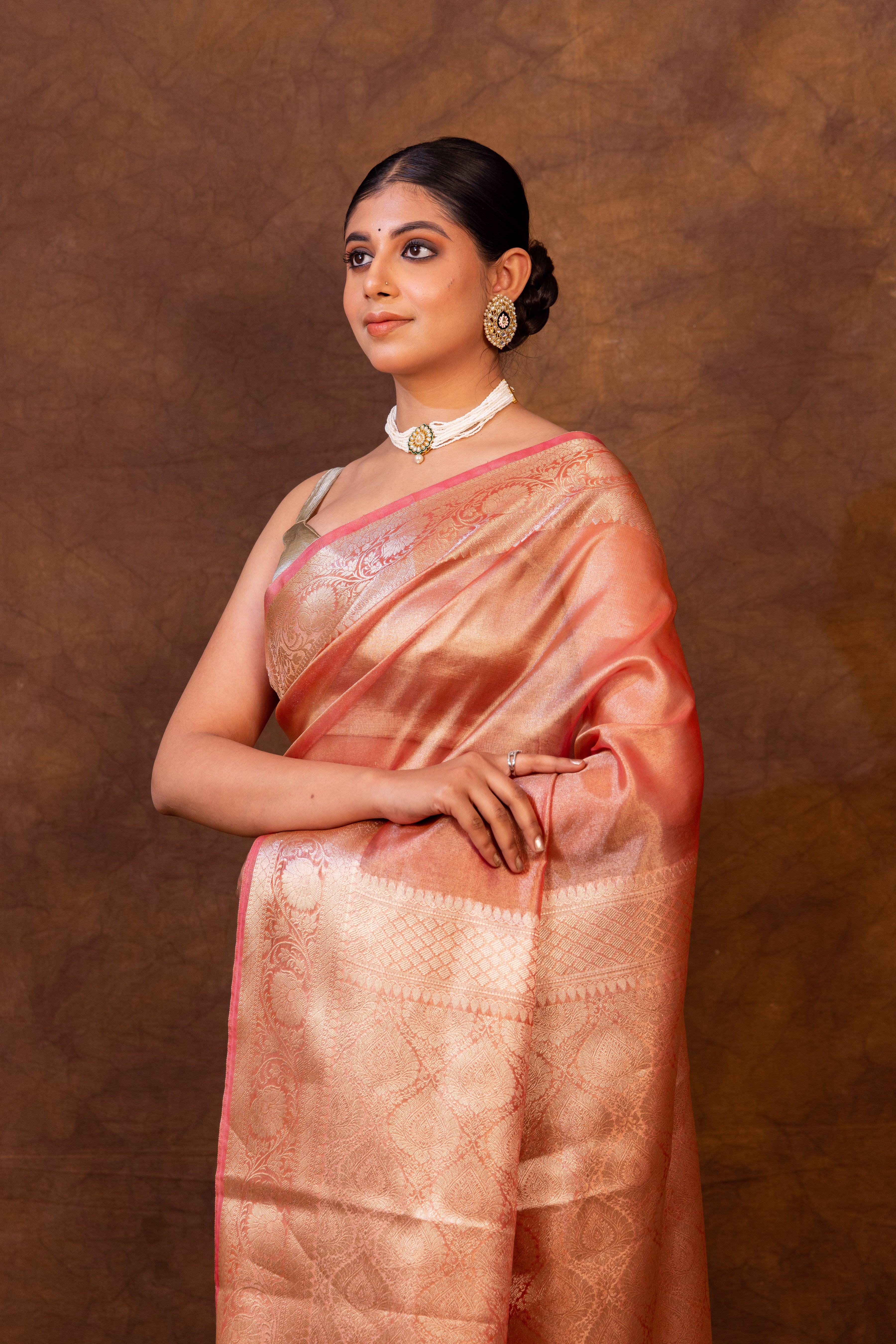 Pink Banarasi Authentic Soft Tissue Silk Saree with Rich Pallu Woven Design