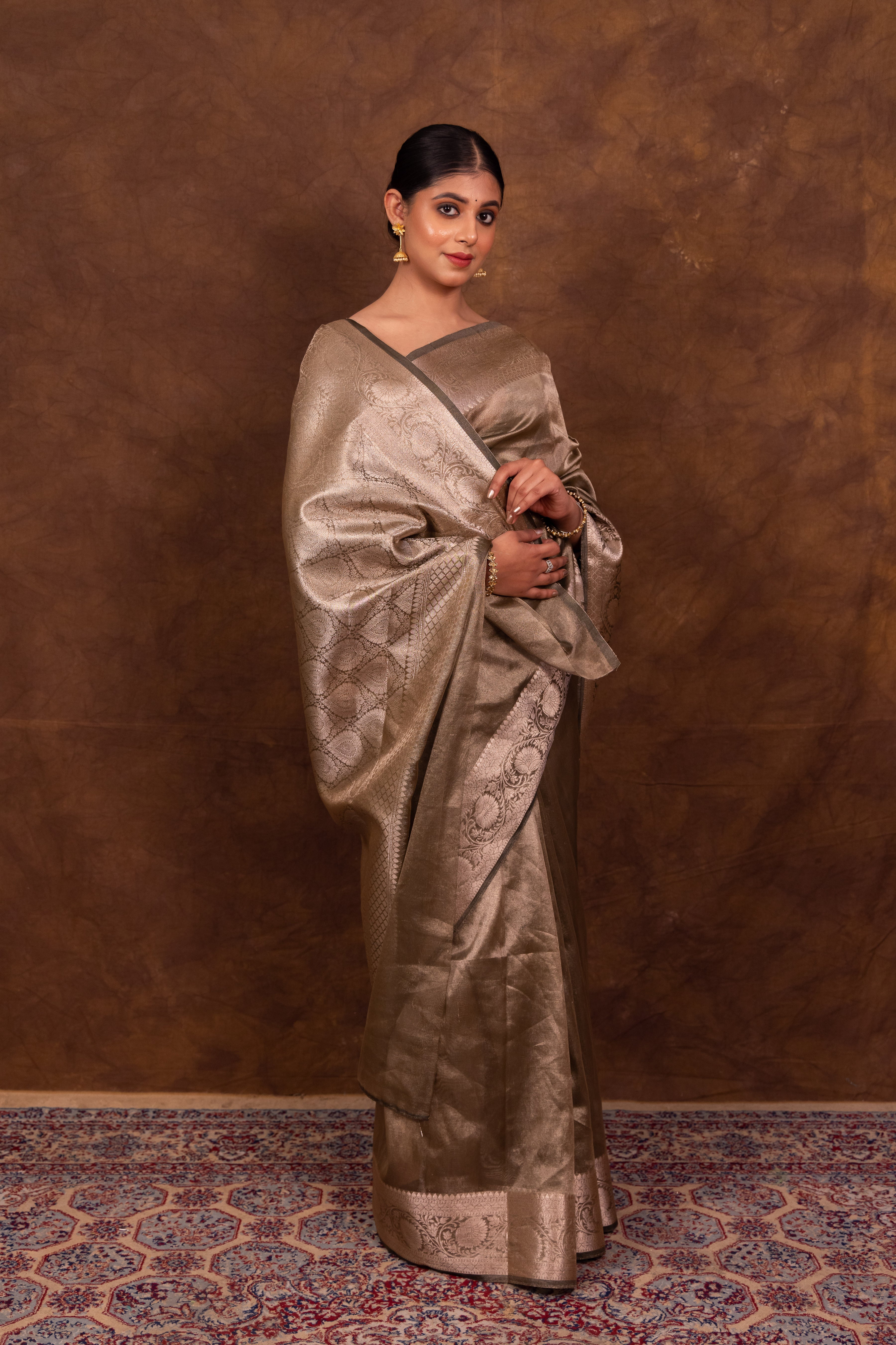 Pencil Grey Banarasi Authentic Soft Tissue Silk Saree with Rich Pallu Woven Design