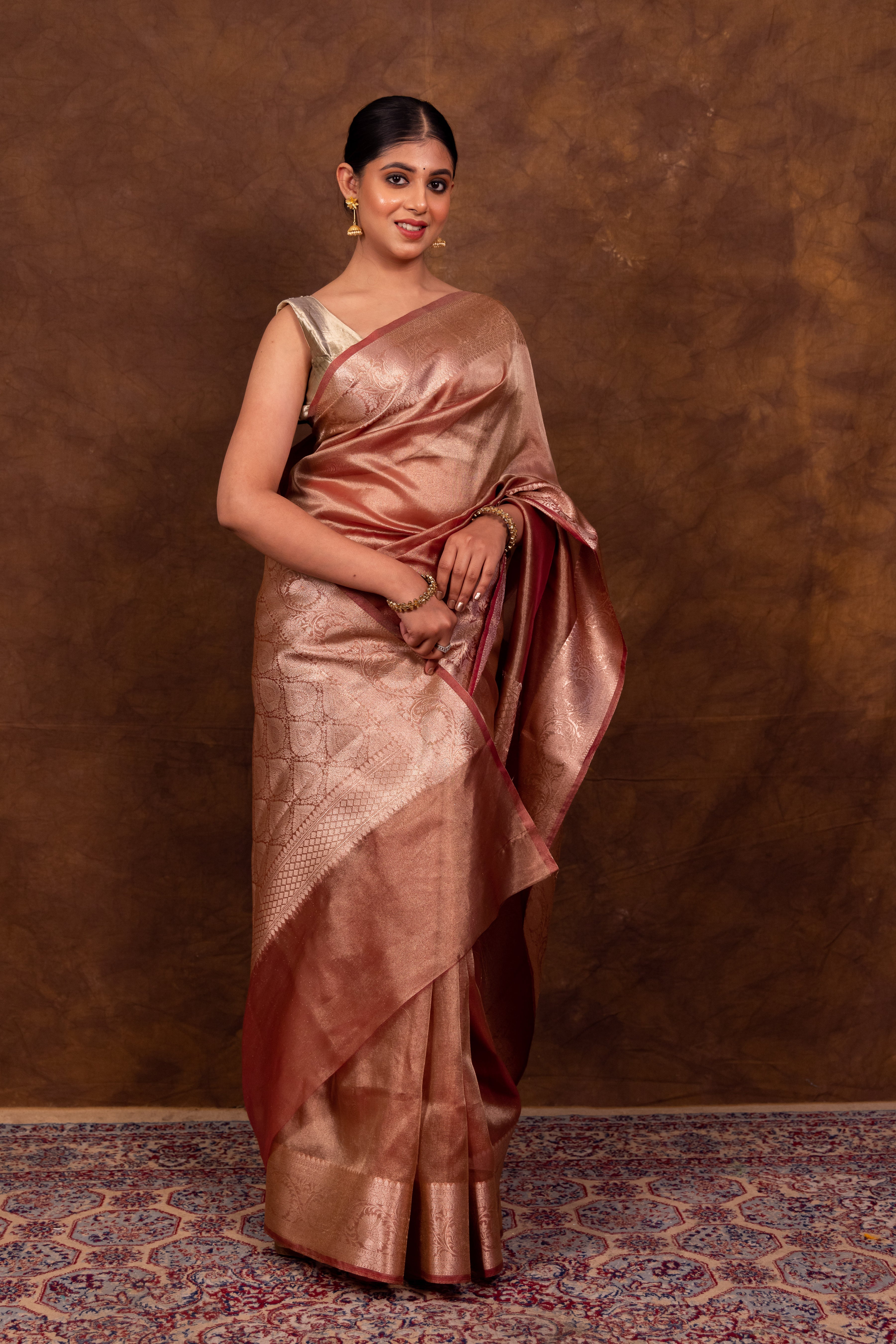 Rose Pink Banarasi Authentic Soft Tissue Silk Saree with Rich Pallu Woven Design