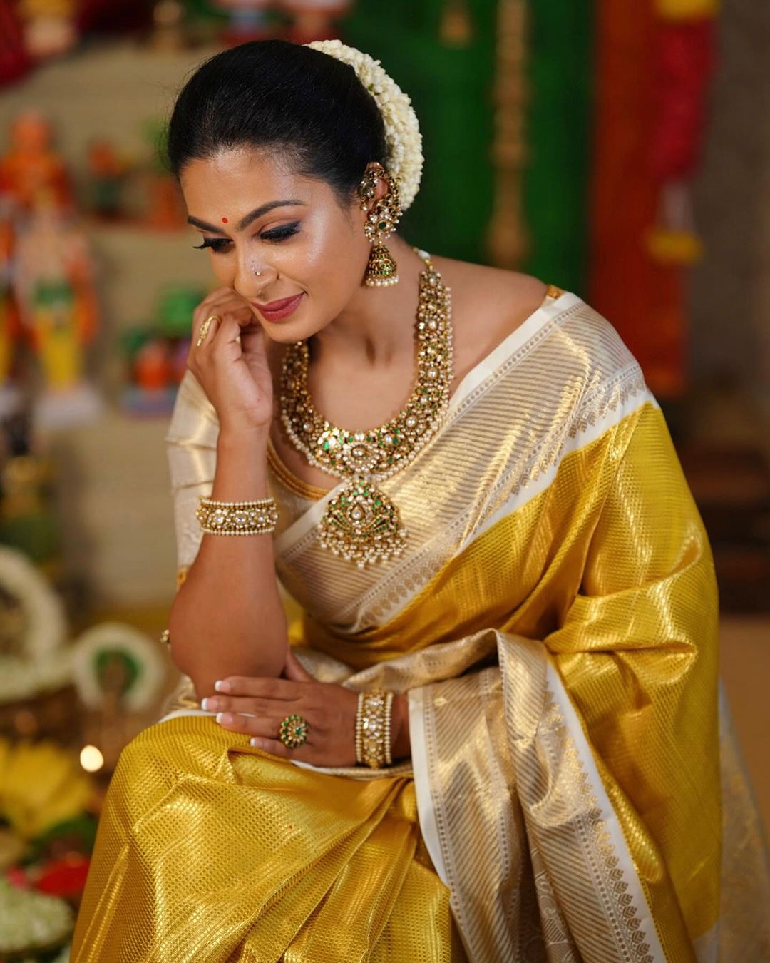 Exclusive Banarasi Glass Tissue Gold Zari Silk Saree with Contrast Border & Pallu