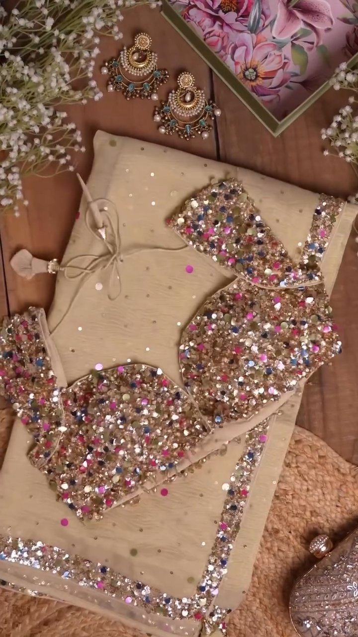 Luxury Sequin Embellished Party Wear Saree with Heavy Designer Blouse