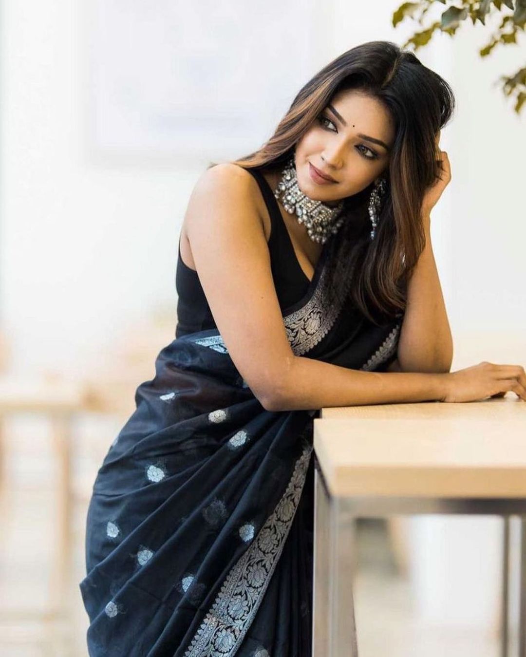 Jade Black Banarasi Semi Georgette Soft Saree with Silver Zari